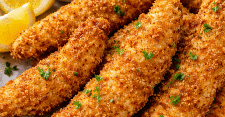 Tiras de frango empanadas na airfryer em 20 minutos
